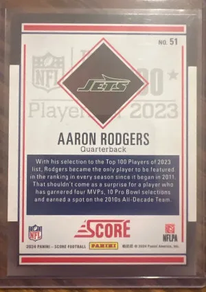 2024 Score Football Case Hit NFL Top 100 Aaron Rodgers back