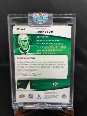 22-23 Ultimate Collection WYATT JOHNSTON Ultimate Emblems Rookie Auto #UE-WJ back
