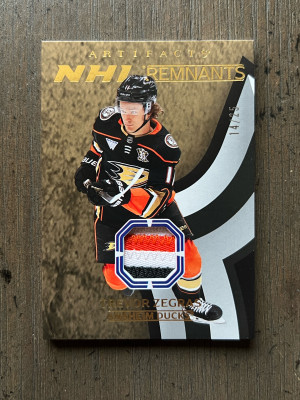 2024-25 Artifacts Trevor Zegras NHL Remnants Gold Premium Patch /25 #NR-1 front