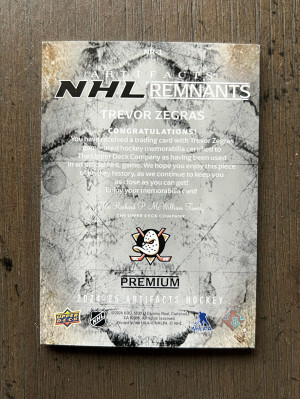 2024-25 Artifacts Trevor Zegras NHL Remnants Gold Premium Patch /25 #NR-1 back