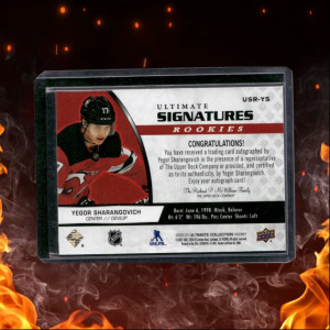 2020-21 Upper Deck Ultimate Collection Yegor Sharangovich Signatures Rookie Auto back