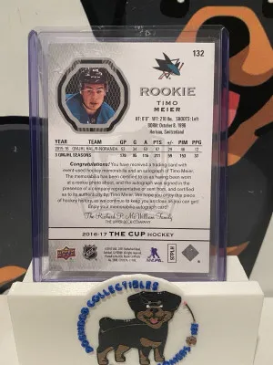 2016 The Cup Timo Meier Rookie Auto Patch 140/249 RPA back