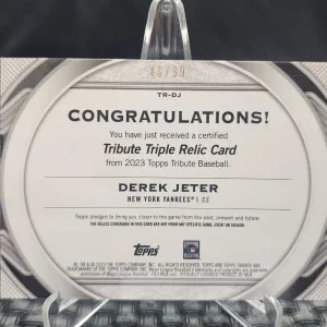 2023 Topps Tribute - Triple Relics Green #TR-DJ Derek Jeter /99 (MEM) back