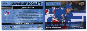 2016-17 UD Premier #PS-JV Jimmy Vesey Rookie Signature Booklet back