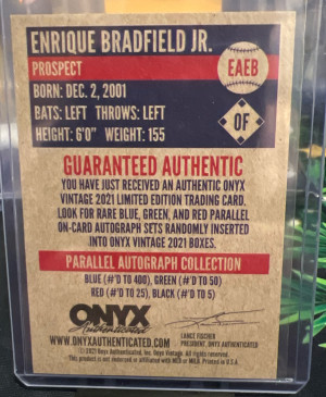 2021 Onyx Vintage Extended Blue Auto Enrique Bradfield #EAEB back