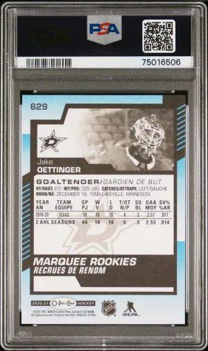 2020 Upper Deck O-Pee-Chee Update Marquee Rookies Jake Oettinger O.p.c.update Mrq.rke-Blue back