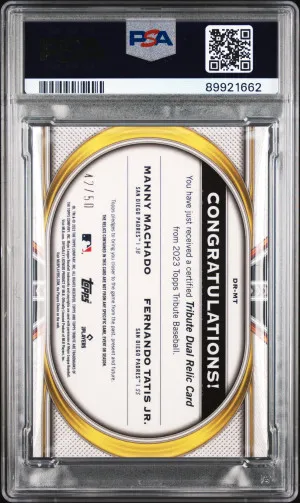 2023 Topps Tribute Tribute Dual Relics Dual Player Machado/Tatis Jr. Dual Relics-Purple back