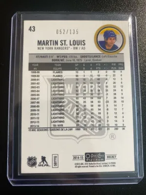 Martin St. Louis 14-15 OPC Platinum Red Prism /135 back