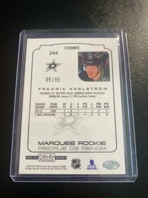 Fredrik Karlstrom 22-23 OPC Platinum Marquee Rookie Cosmic /65 back