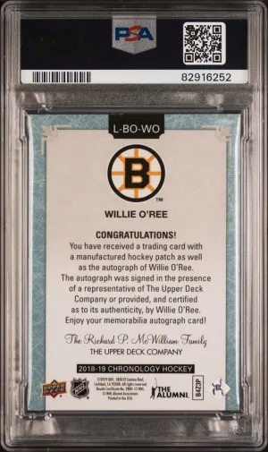 2018 Upper Deck Chronology Letterman Patches Willie O'ree Letterman Patches-Auto. PSA 8 - pop 1 none higher back