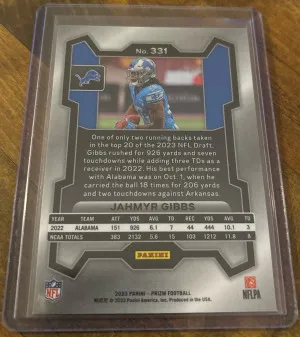 🏈2023 Panini Prizm - Rookies Silver Prizm #331 Jahmyr Gibbs (RC) back