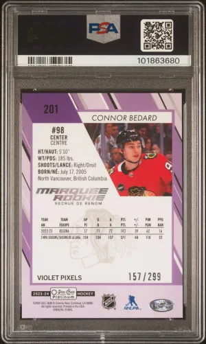 2023 O-Pee-Chee Platinum Connor Bedard Violet Pixels back