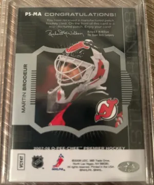 2007-08 OPC Premier Stichings Martin Brodeur /199 back