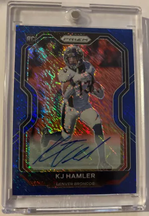 🏈 2020 Prizm Kj Hamler Blue Shimmer Auto RC Rookie Card #315 Denver Broncos RC front