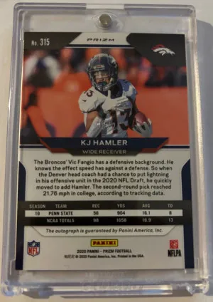 🏈 2020 Prizm Kj Hamler Blue Shimmer Auto RC Rookie Card #315 Denver Broncos RC back