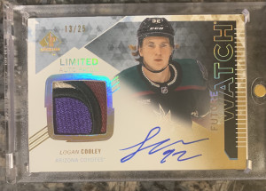 2023-24 SP AUTHENTIC FUTURE WATCH #185 LOGAN COOLEY RC PATCH AUTO 13/25 front