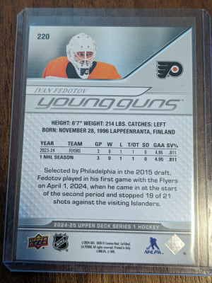 2024-25 Upper Deck Series 1 Young Guns #220 Ivan Fedotov Rookie back