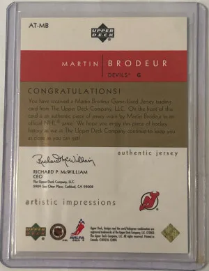 2003 UD Artistic Impressions Jersey Gold - Martin Brodeur /199 back
