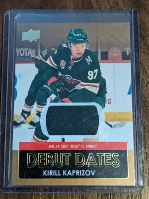 2021-22 Upper Deck Series 1 Debut Dates Jersey Gold Kirill Kaprizov DD-25 front