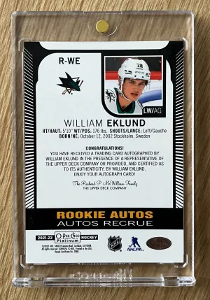 21-22 OPC Platinum - William Eklund - Rookie Autograph back