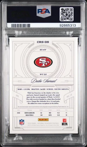 2019 Panini National Treasures Crossover Rookie Patch Autographs Deebo Samuel Crossover Rke.patch Auto. back