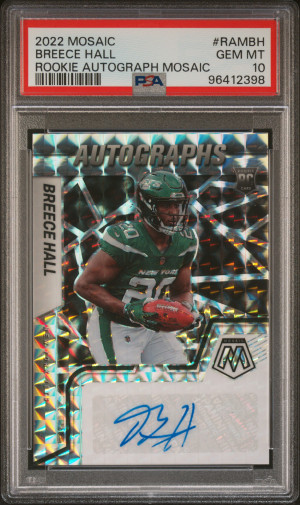 2022 Panini Mosaic Rookie Autograph Mosaic Breece Hall Rookie Autograph Mosaic front