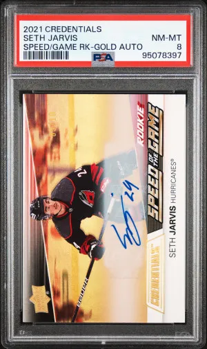 2021-2022 Upper Deck Credentials Speed Of The Game Rookie Seth Jarvis Speed/Game Rk-Gold Auto front