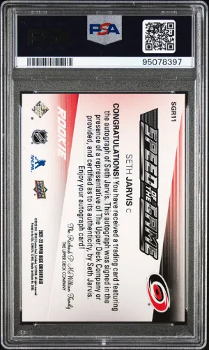 2021-2022 Upper Deck Credentials Speed Of The Game Rookie Seth Jarvis Speed/Game Rk-Gold Auto back