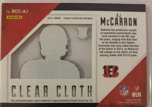 🏈 2014 Panini Clear Cloth Totally Certified Patch RC #’d 1/25 back