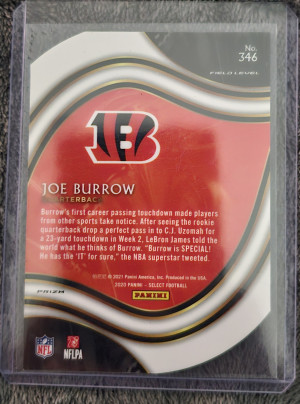 Joe Burrow 2021 Select Orange Die Cut back