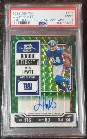 Jalin Hyatt 2023 Zenith Green Variation Auto PSA 9 front