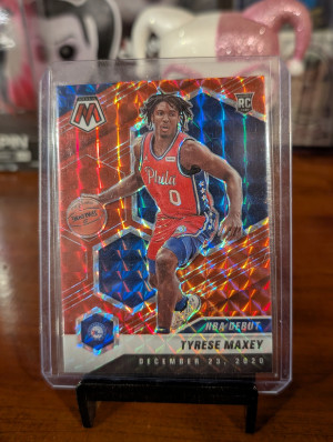 2020-21 Panini Mosaic Tyrese Maxey Res/Blue front