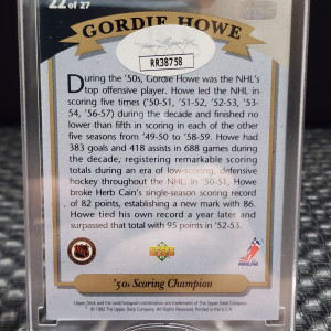 1992 UPPER DECK GORDIE HOWE RED WINGS Hockey Heroes 22 of 27 '50s Scoring Champion JSA Certified Auto back