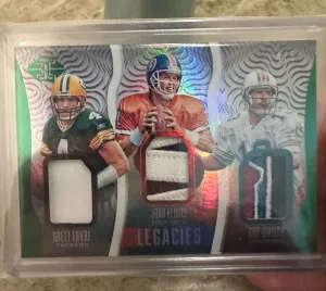 2017 Panini Legacies Marino, Elway, Favre Patch /5 front