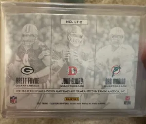 2017 Panini Legacies Marino, Elway, Favre Patch /5 back