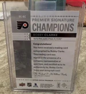 Bobby Clarke Premier Signature Champions Cup Auto /49 back