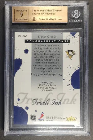 SIDNEY CROSBY Rookie RC 2005-06 Ultra Fresh Ink BGS 9.5 GEM MINT Auto 9 SP Pop 2 back