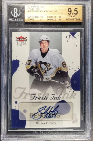 SIDNEY CROSBY Rookie RC 2005-06 Ultra Fresh Ink BGS 9.5 GEM MINT Auto 9 SP Pop 2 front