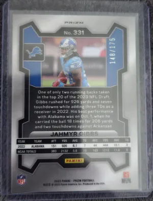 Jahmyr Gibbs 2023 Prizm Greem Hyper /175 back