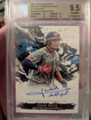 2021 Topps Inception Rookie and Emerging Stars Juan Soto Auto /65 graded 9.5 front