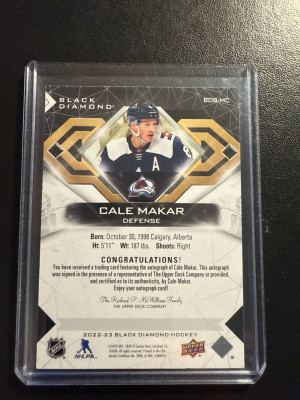 2022-23 Black Diamond Auto Cale Makar SP /10 back