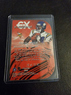 2000 Fleer EX Randy Moss #10 XC E-xceptional Die Cut back