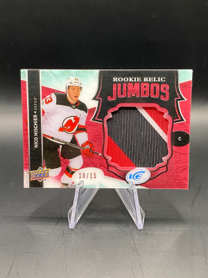 Nico Hischier Ice Rookie Relic Jumbos /15 3 Colour Patch front