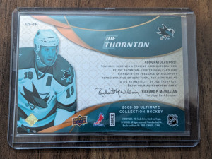 2008-09 Upper Deck Ultimate Collection Signatures Joe Thornton Auto San Jose back