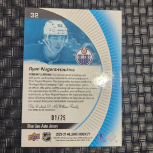2023-24 Upper Deck Allure Blue Line AUTO Jersey Ryan Nugent-Hopkins 01/25 back