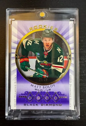 Matt Boldy - 2022/23 Black Diamond Quad Relics #21/25 front