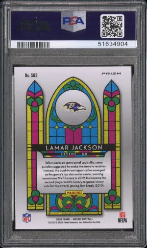 2020 Panini Mosaic Stained Glass Lamar Jackson Stained Glass PSA 9 back