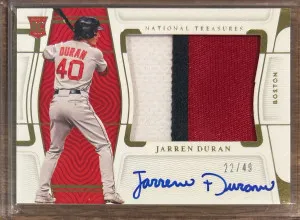 Jarren Duran 2022 National Treasures Rookie Patch Auto #65/99 RC Red Sox 3 Color front