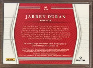 Jarren Duran 2022 National Treasures Rookie Patch Auto #65/99 RC Red Sox 3 Color back
