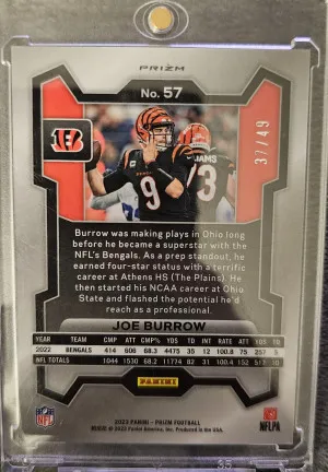 Joe Burrow 2023 Prizm Purple Power /49 back